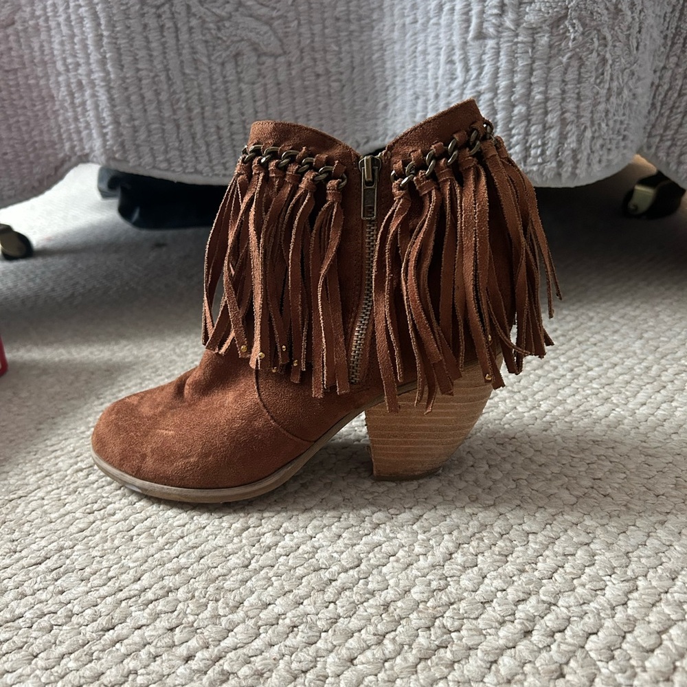 Not Rated Chestnut Brown Suede Fringe Ankle Boots, Women’s Size 7.5